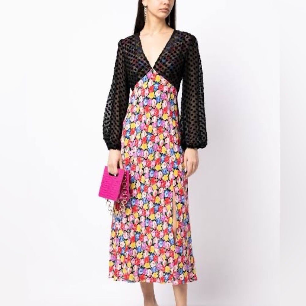 RIXO floral silk dress
